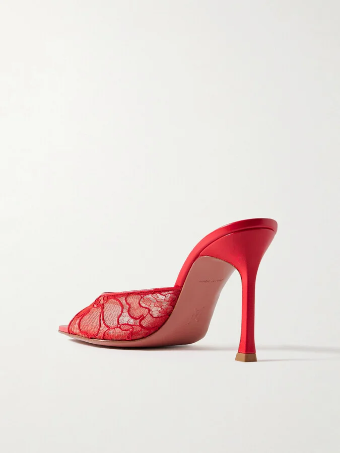 Amina Muaddi - Alexa Corded Lace And Leather Pumps - Red - Image 3