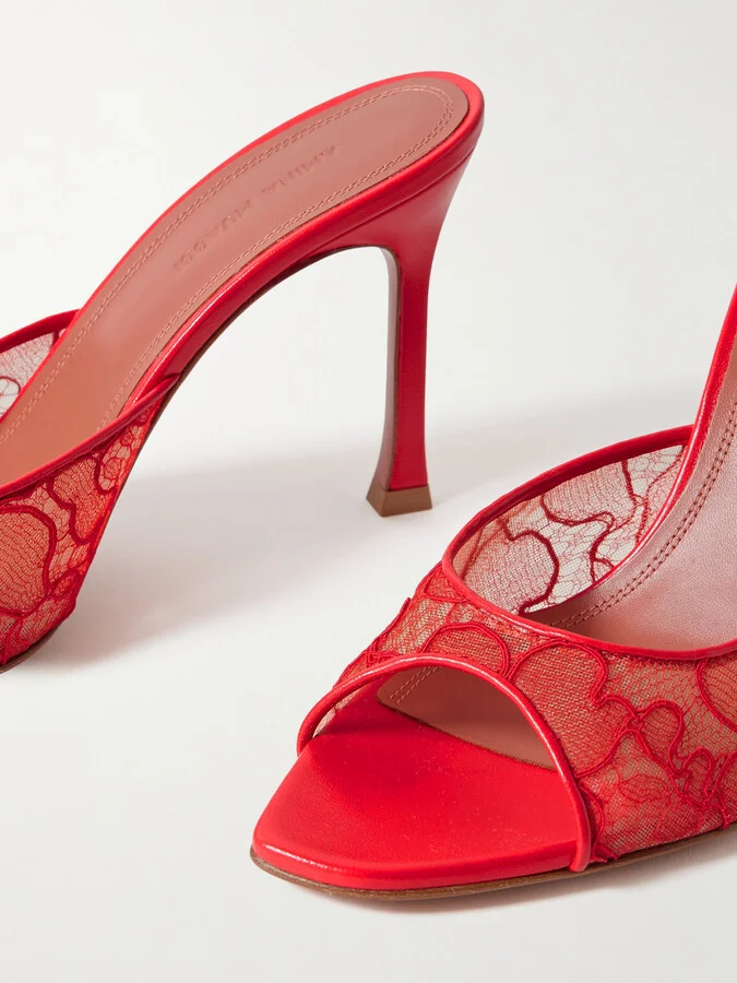 Amina Muaddi - Alexa Corded Lace And Leather Pumps - Red - Image 4
