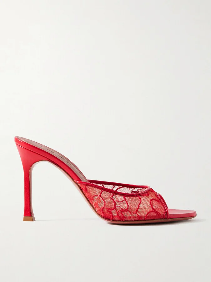 Amina Muaddi - Alexa Corded Lace And Leather Pumps - Red