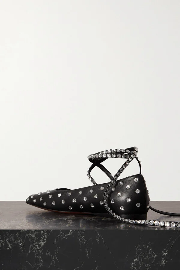 Amina Muaddi - Ane Crystal-embellished Leather Ballet Flats - Black - Image 3