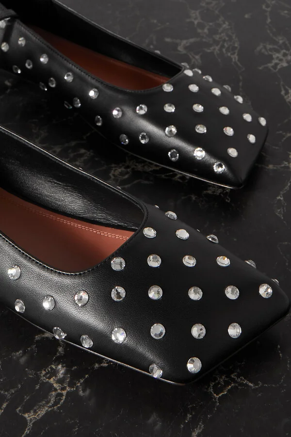 Amina Muaddi - Ane Crystal-embellished Leather Ballet Flats - Black - Image 4
