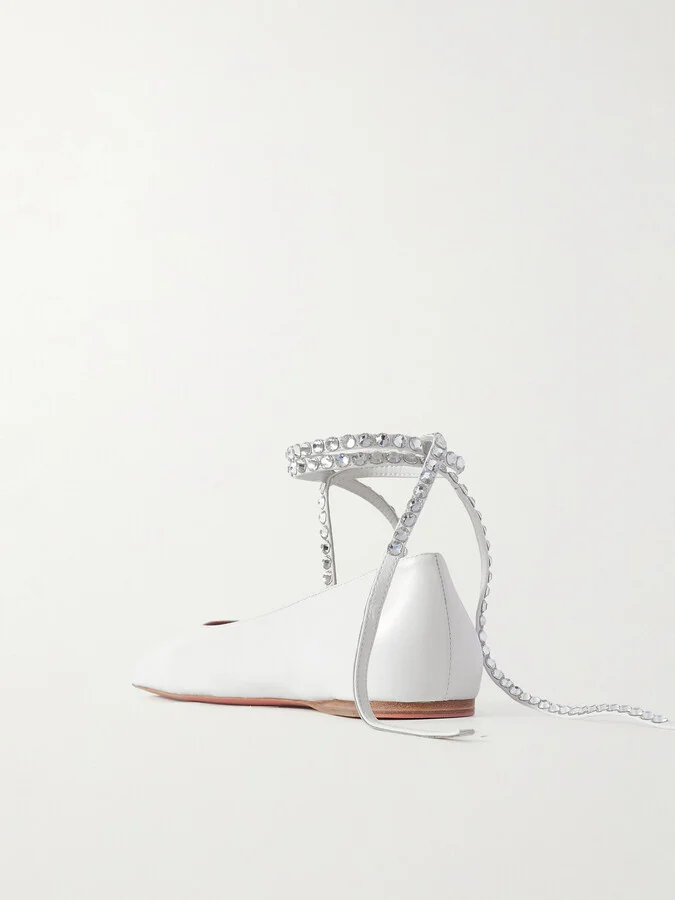 Amina Muaddi - Ane Crystal-embellished Leather Ballet Flats - White - Image 3