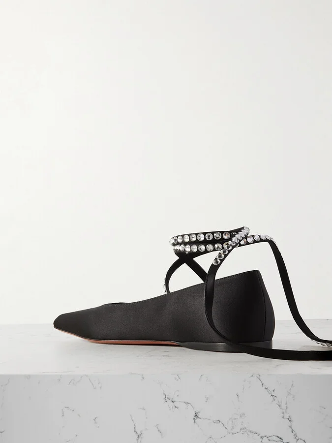 Amina Muaddi - Ane Crystal-embellished Satin Ballet Flats - Black - Image 3