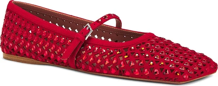 AMINA MUADDI Ane Crystal Heart Flat in Red - Image 2