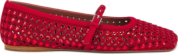 AMINA MUADDI Ane Crystal Heart Flat in Red