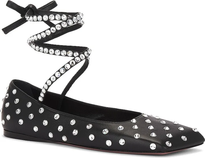 AMINA MUADDI Ane Crystal Lace Up Flat in Black - Image 2