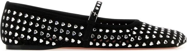 Amina Muaddi Ane Heart Embellished Flat Shoes