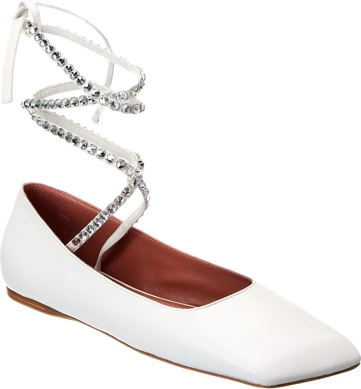 Amina Muaddi Ane Lace-Up Leather Flat