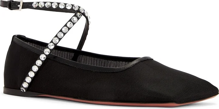 AMINA MUADDI Ane Mesh Crystal Flat in Black - Image 2