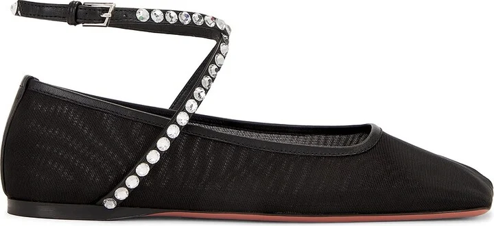 AMINA MUADDI Ane Mesh Crystal Flat in Black