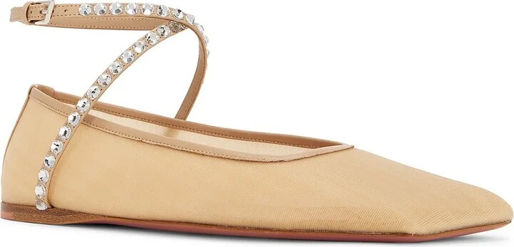 AMINA MUADDI Ane Mesh Crystal Flat in Tan - Image 2