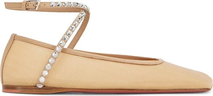 AMINA MUADDI Ane Mesh Crystal Flat in Tan