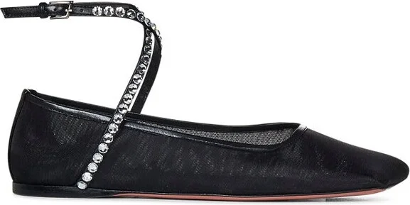 Amina Muaddi Ane Mesh Embellished Flat Shoes
