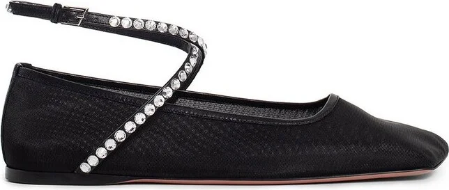 Amina Muaddi Ane Mesh Embellished Flat Shoes
