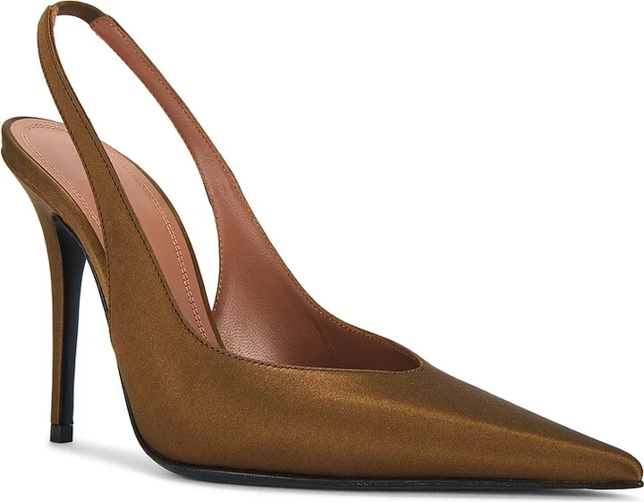 AMINA MUADDI Anok 105 Satin Sling Pump in Brown - Image 2