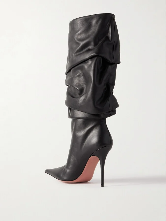 Amina Muaddi - Anok Gathered Leather Knee Boots - Black - Image 3
