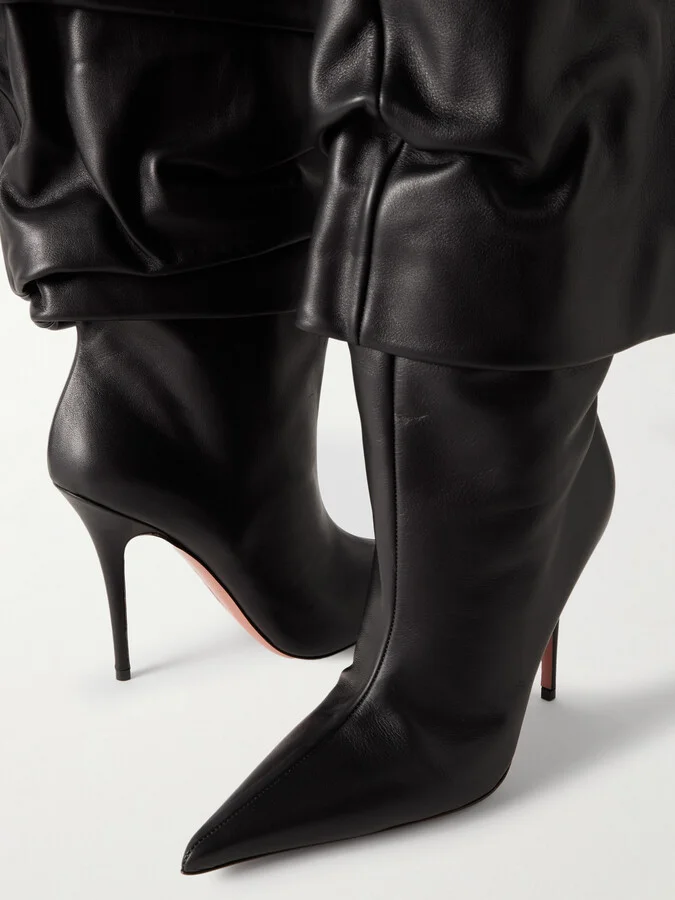 Amina Muaddi - Anok Gathered Leather Knee Boots - Black - Image 4