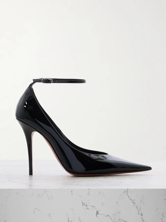 Amina Muaddi - Anok Patent-leather Point-toe Pumps - Black