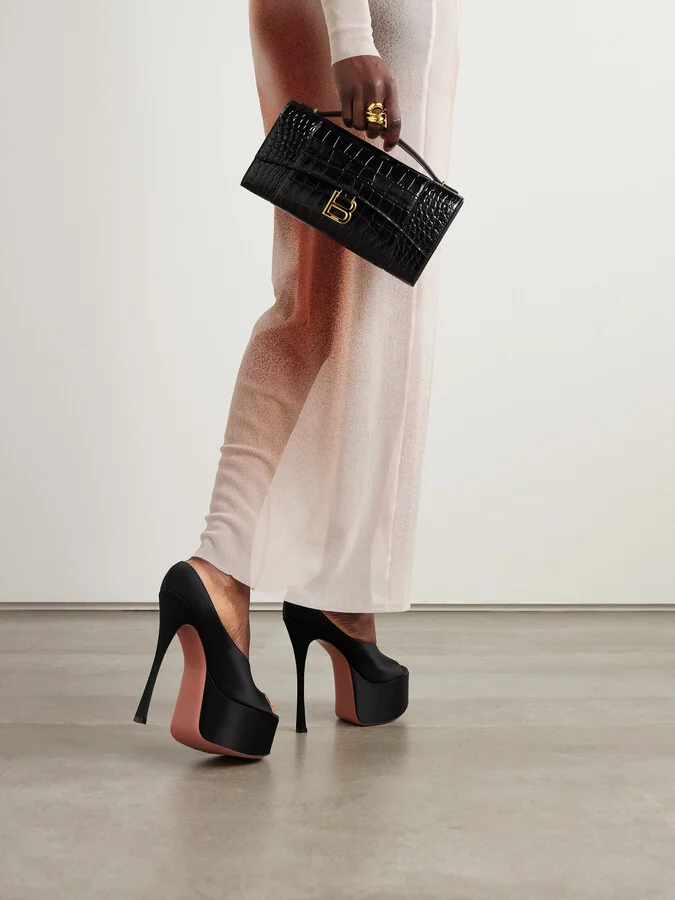 Amina Muaddi - Anok Satin Platform Sandals - Black - Image 2