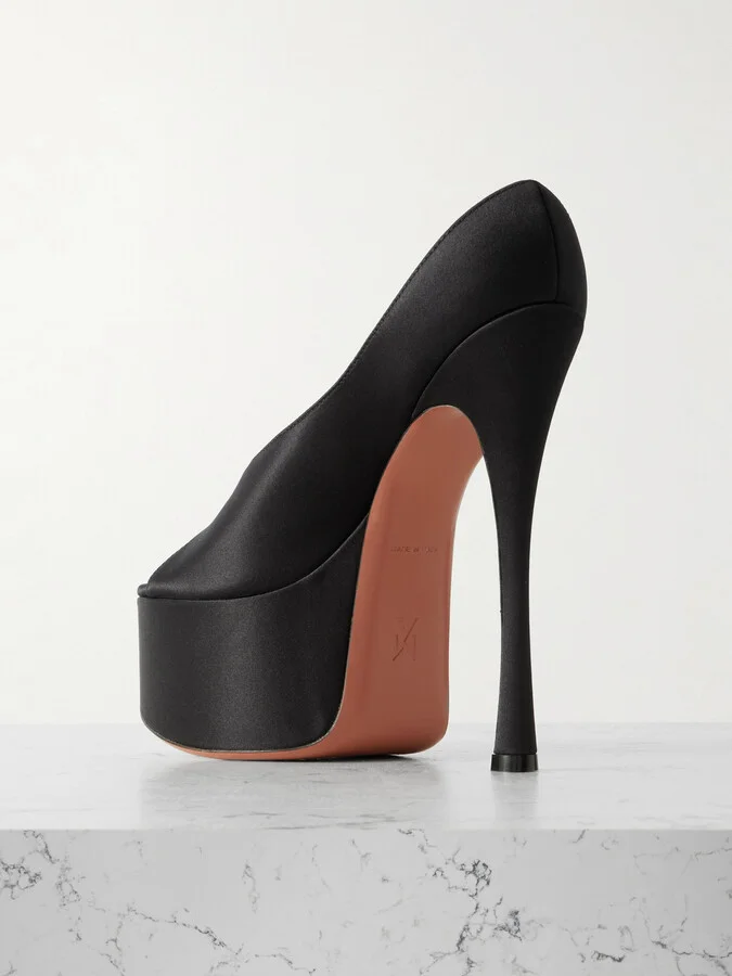 Amina Muaddi - Anok Satin Platform Sandals - Black - Image 3