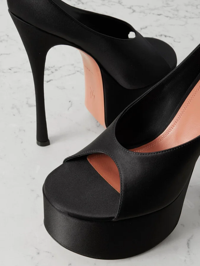 Amina Muaddi - Anok Satin Platform Sandals - Black - Image 4