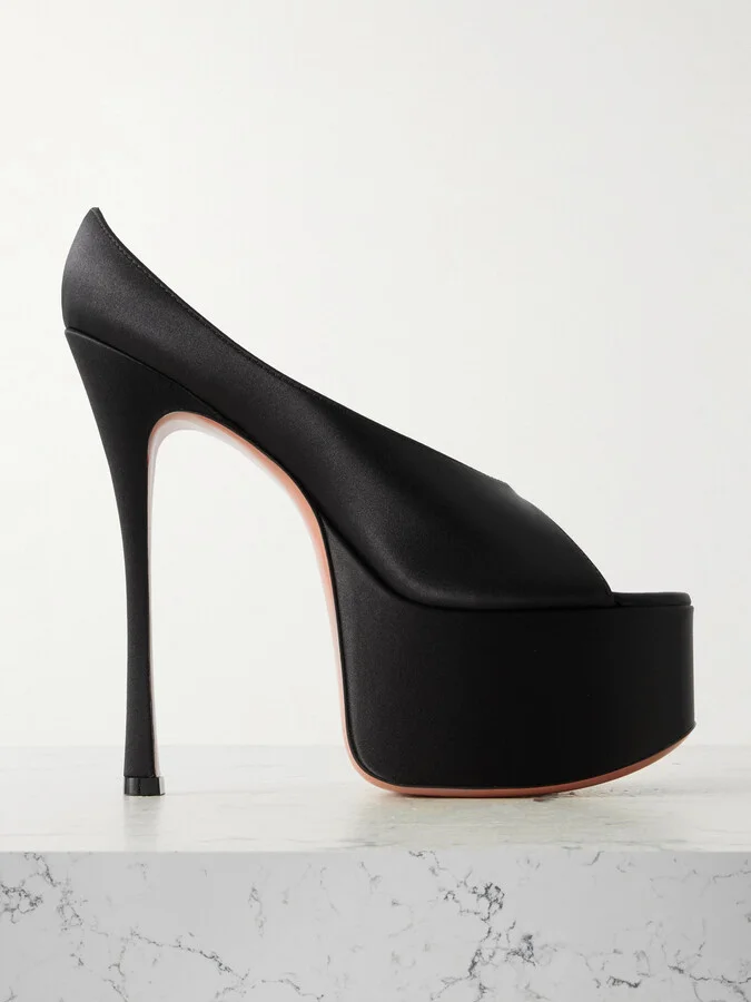 Amina Muaddi - Anok Satin Platform Sandals - Black