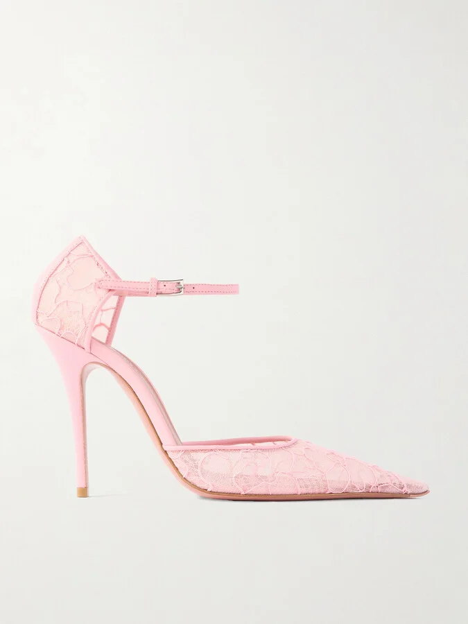 Amina Muaddi - Barbara Leather-trimmed Lace Pumps - Pink