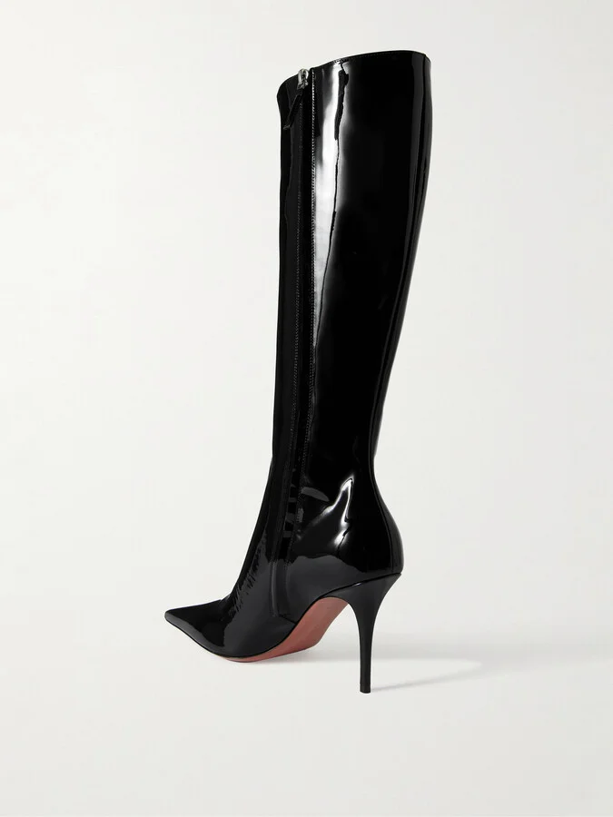 Amina Muaddi - Barbara Patent-leather Knee Boots - Black - Image 3