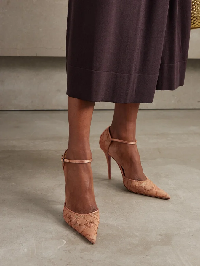 Amina Muaddi - Barbara Satin-trimmed Corded Lace Pumps - Neutrals - Image 2