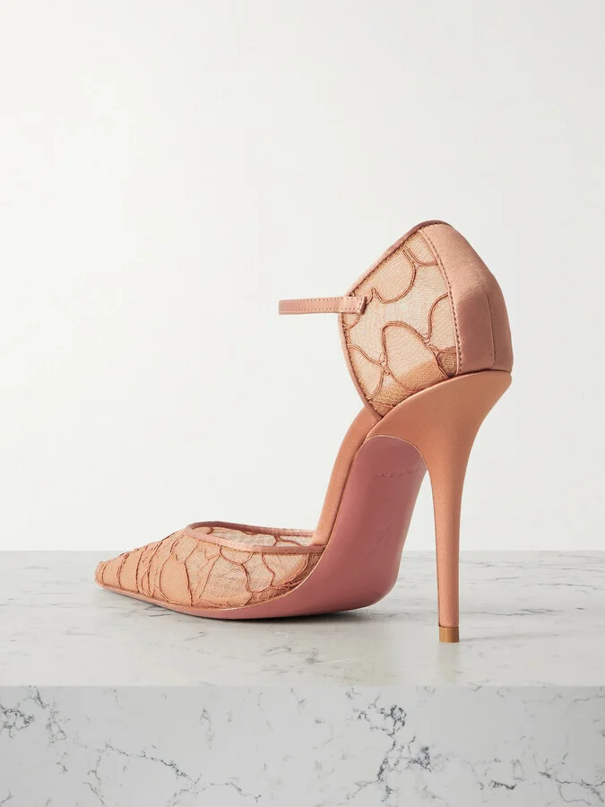 Amina Muaddi - Barbara Satin-trimmed Corded Lace Pumps - Neutrals - Image 3