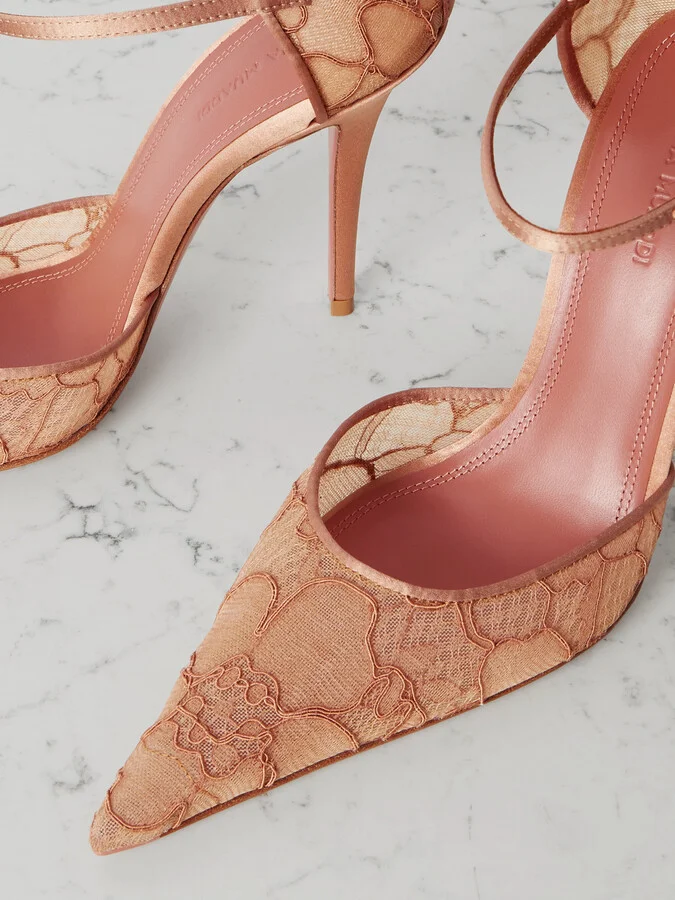 Amina Muaddi - Barbara Satin-trimmed Corded Lace Pumps - Neutrals - Image 4
