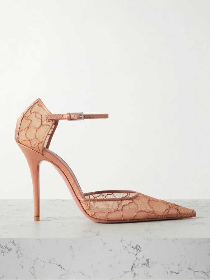 Amina Muaddi - Barbara Satin-trimmed Corded Lace Pumps - Neutrals