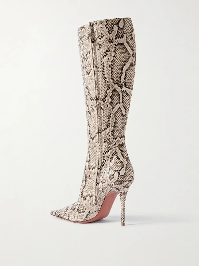 Amina Muaddi - Barbara Snake-effect Leather Knee Boots - Animal print - Image 3