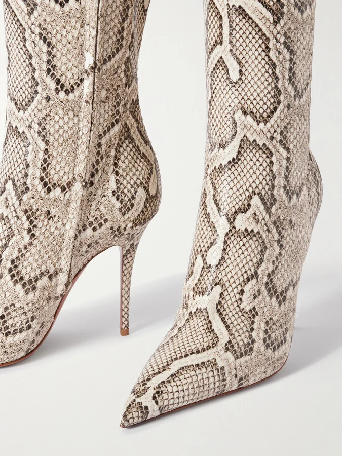 Amina Muaddi - Barbara Snake-effect Leather Knee Boots - Animal print - Image 4