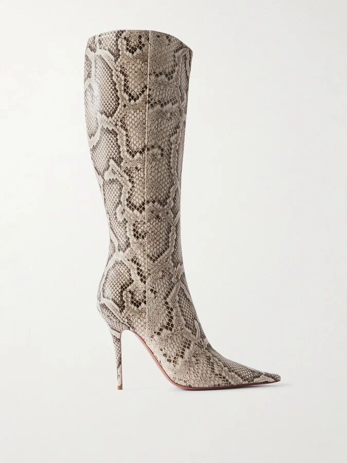 Amina Muaddi - Barbara Snake-effect Leather Knee Boots - Animal print
