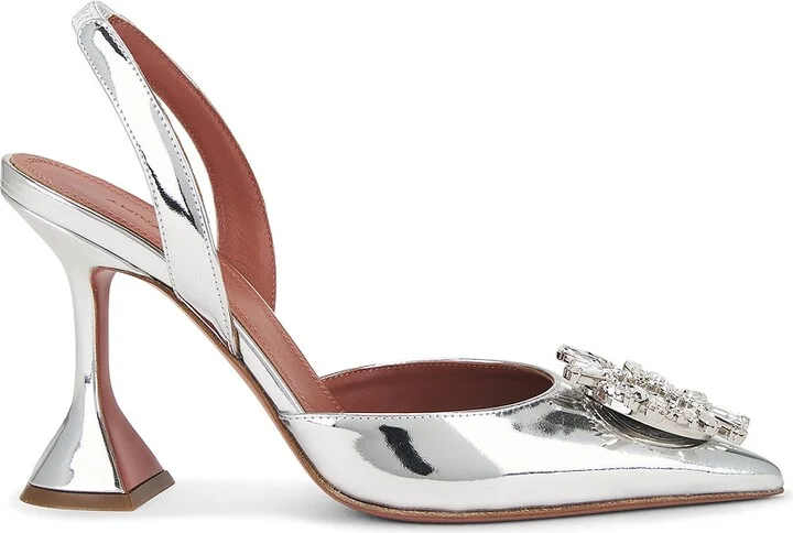 AMINA MUADDI Begum 95 Mirror Sling Pump in Metallic Silver