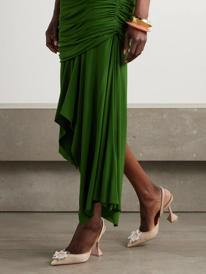 Amina Muaddi - Begum Crystal-embellished Leather-trimmed Mesh Slingback Pumps - Neutrals - Image 2
