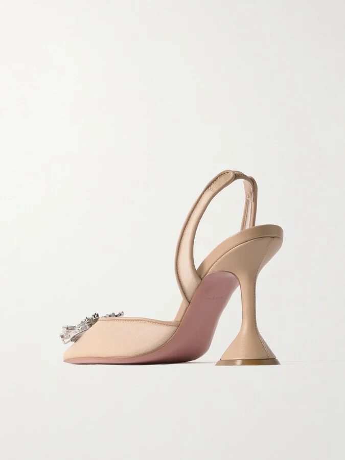 Amina Muaddi - Begum Crystal-embellished Leather-trimmed Mesh Slingback Pumps - Neutrals - Image 3
