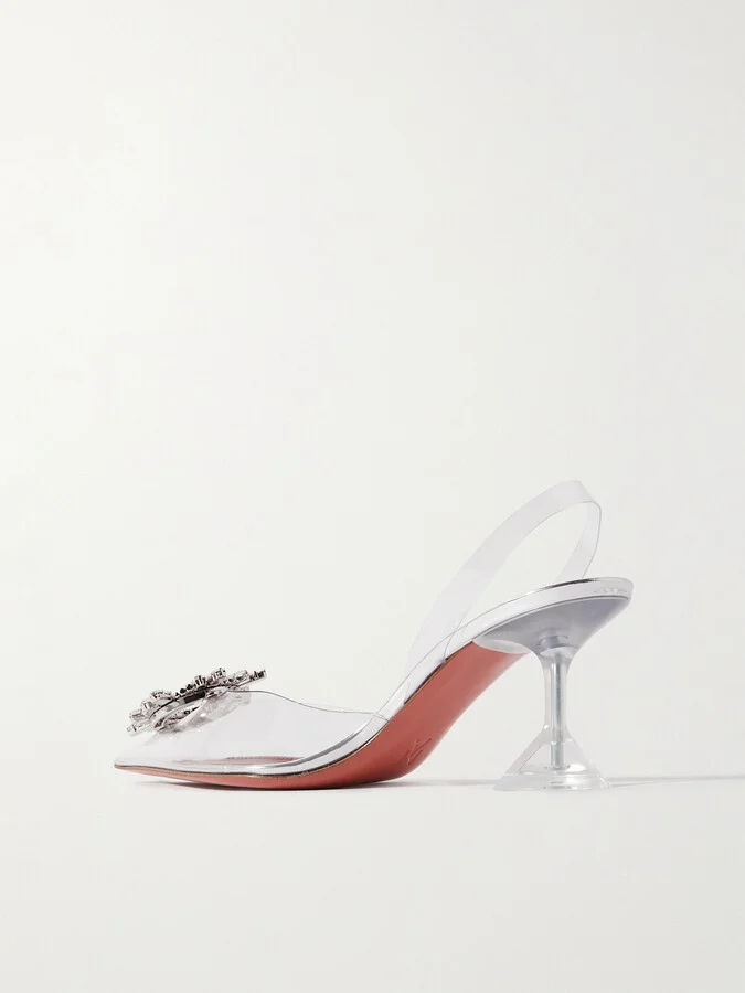 Amina Muaddi - Begum Crystal-embellished Pvc Slingback Pumps - Neutrals - Image 3