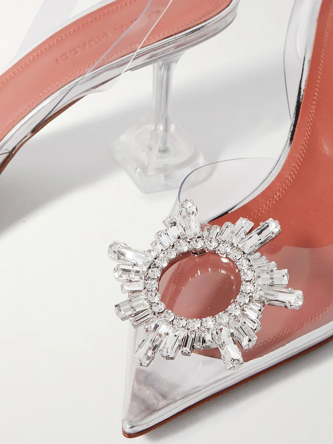 Amina Muaddi - Begum Crystal-embellished Pvc Slingback Pumps - Neutrals - Image 4