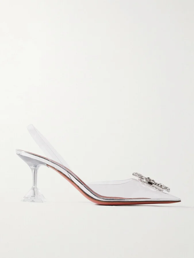 Amina Muaddi - Begum Crystal-embellished Pvc Slingback Pumps - Neutrals