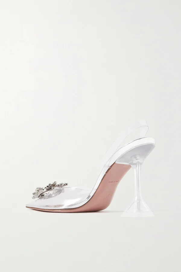 Amina Muaddi - Begum Crystal-embellished Pvc Slingback Pumps - Silver - Image 3