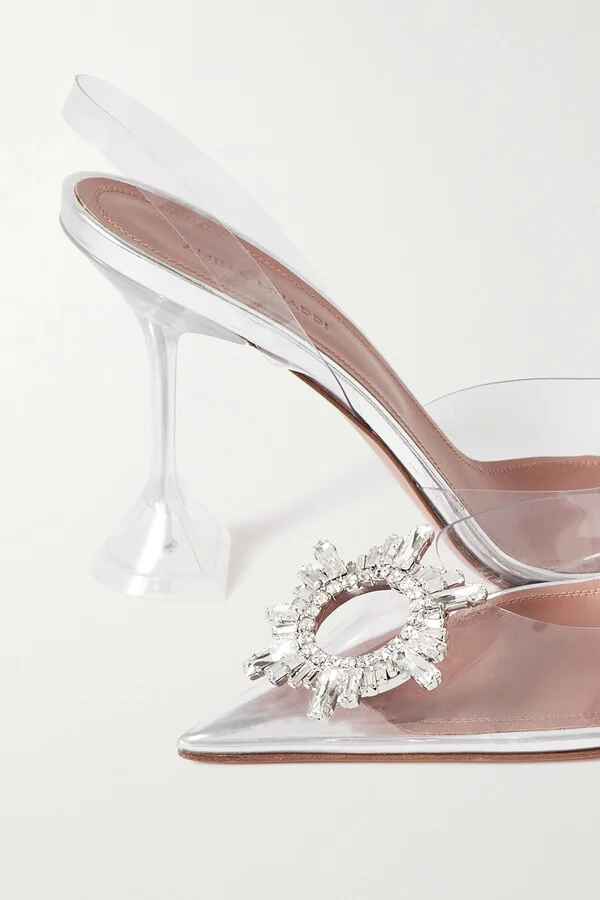 Amina Muaddi - Begum Crystal-embellished Pvc Slingback Pumps - Silver - Image 4