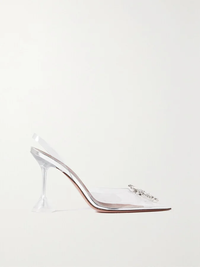 Amina Muaddi - Begum Crystal-embellished Pvc Slingback Pumps - Silver