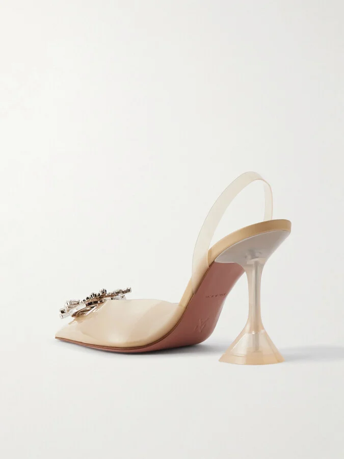 Amina Muaddi - Begum Glass Crystal-embellished Pvc Slingback Pumps - Cream - Image 3