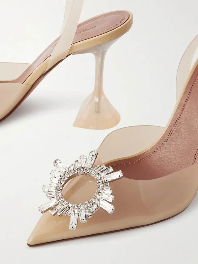 Amina Muaddi - Begum Glass Crystal-embellished Pvc Slingback Pumps - Cream - Image 4