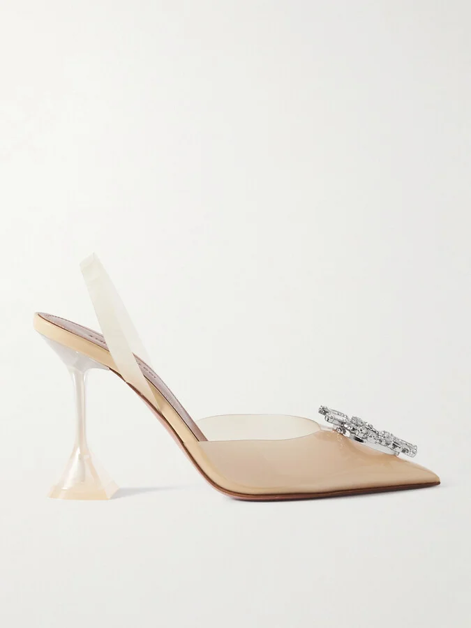 Amina Muaddi - Begum Glass Crystal-embellished Pvc Slingback Pumps - Cream