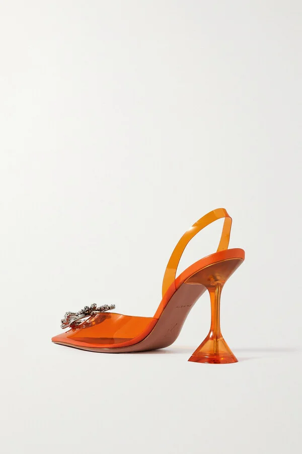 Amina Muaddi - Begum Glass Crystal-embellished Pvc Slingback Pumps - Orange - Image 3