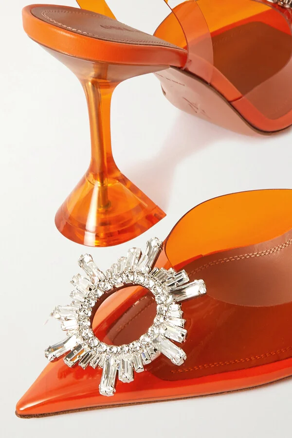 Amina Muaddi - Begum Glass Crystal-embellished Pvc Slingback Pumps - Orange - Image 4