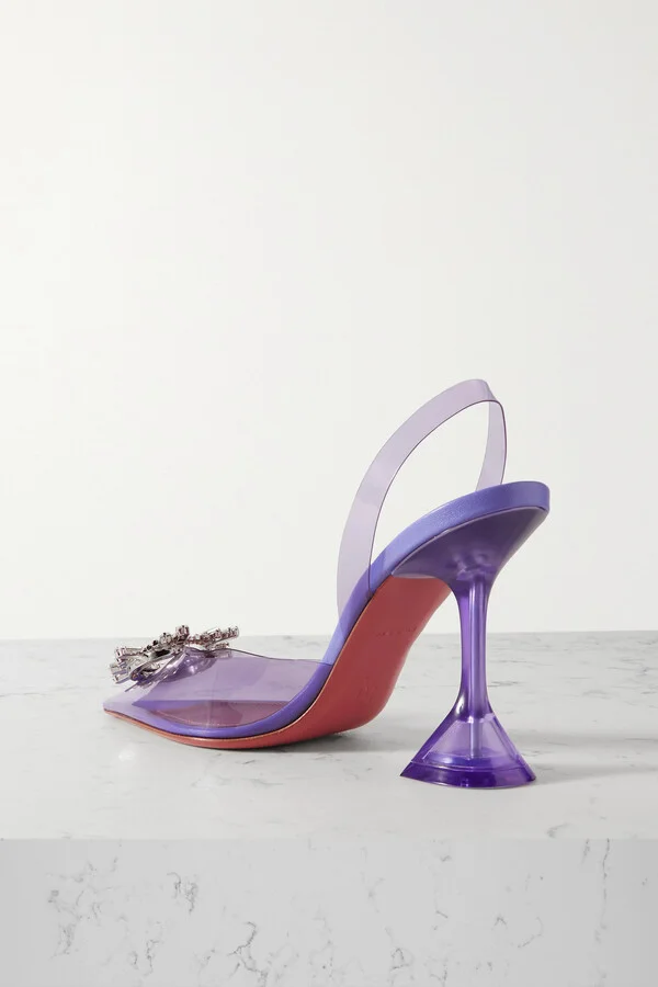 Amina Muaddi - Begum Glass Crystal-embellished Pvc Slingback Pumps - Purple - Image 3
